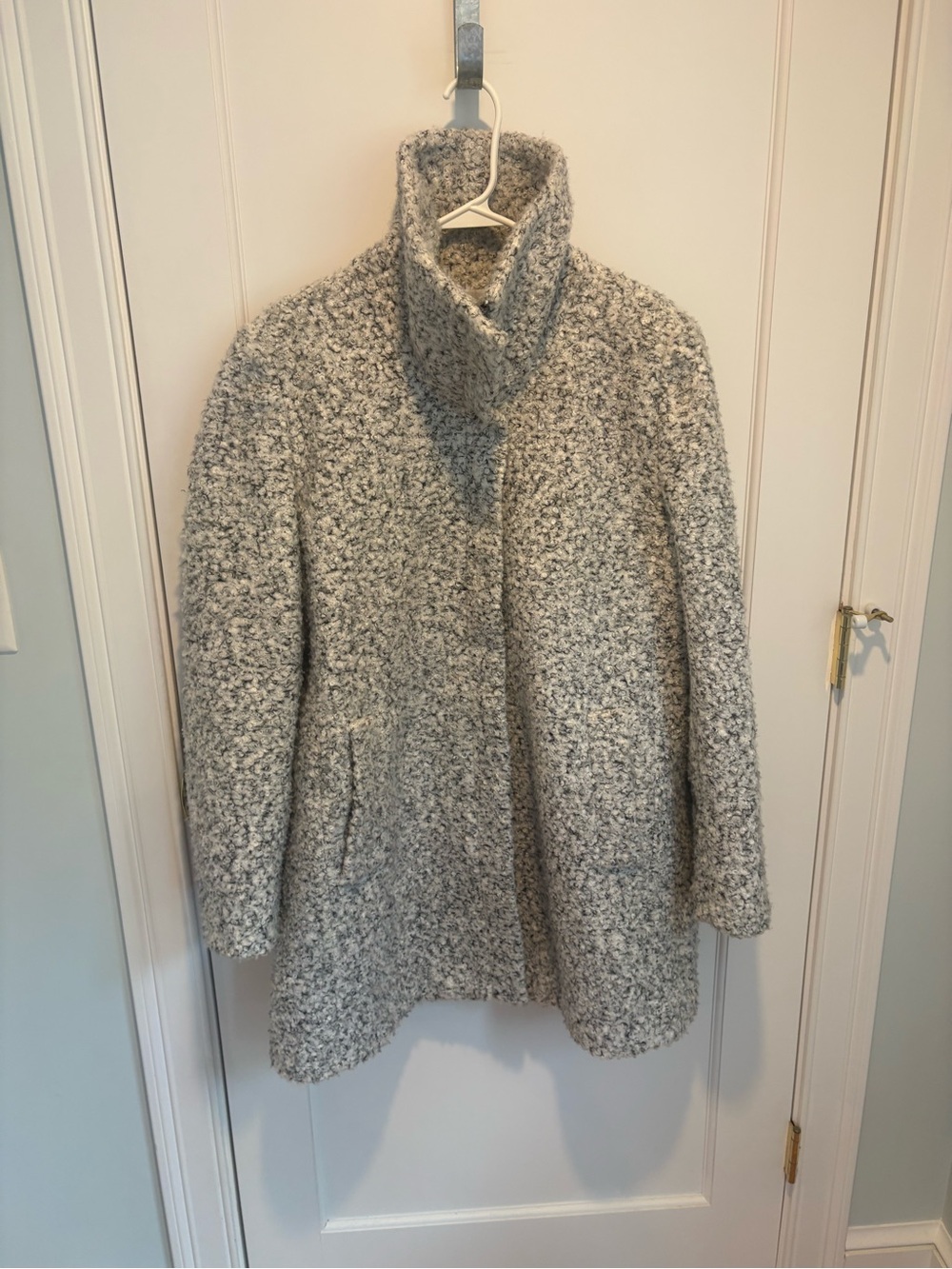 LOFT Gray Bouclé High-Neck Pea Coat